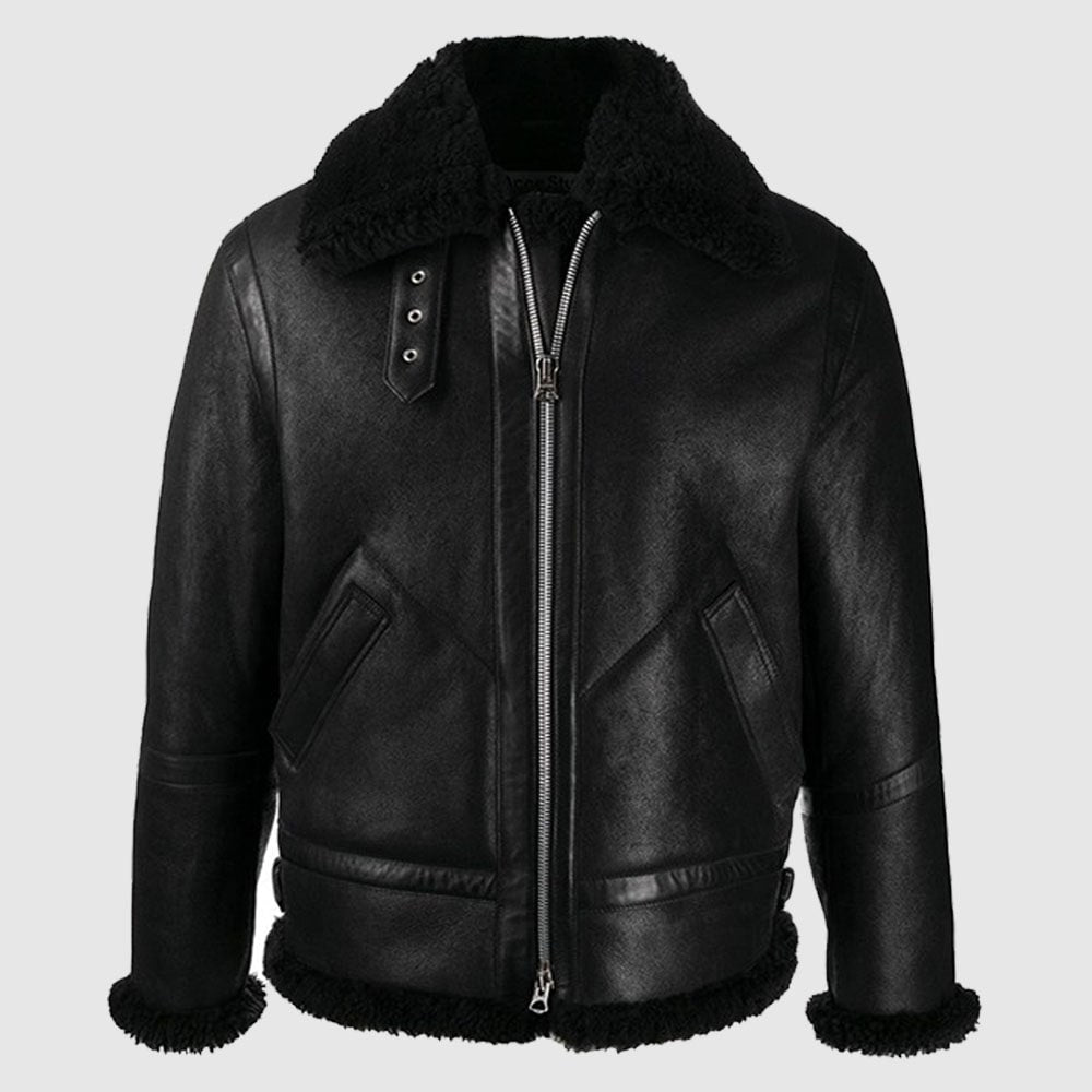 B3 Bomber Black Faux Shearling Jacket