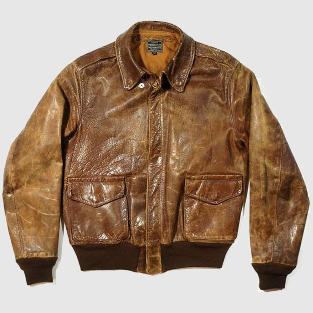 A2 vintage military mens leather jacket distressed brown
