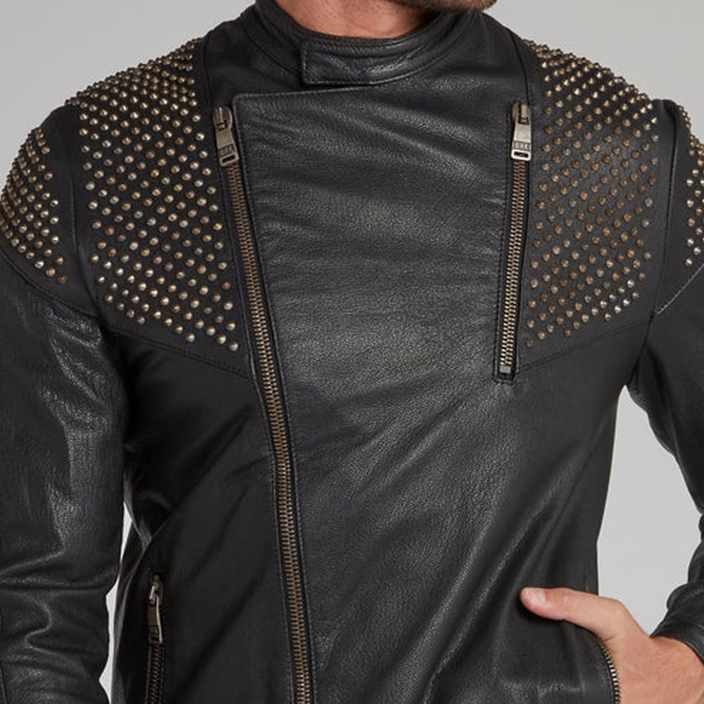 Black Spike Studded Leather Jacket