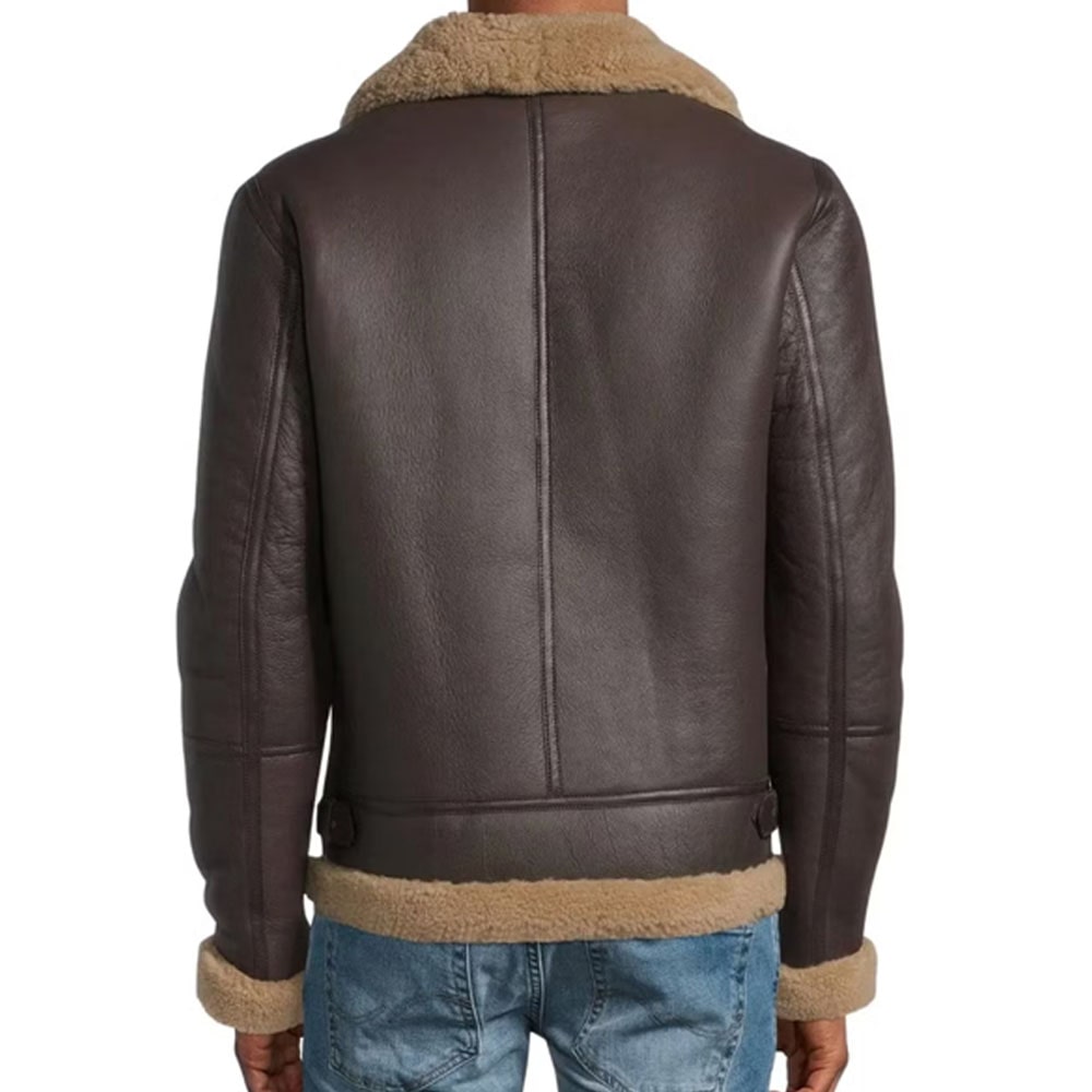Brown B3 Bomber Aviator Flight Real Shearling Leather Jacket
