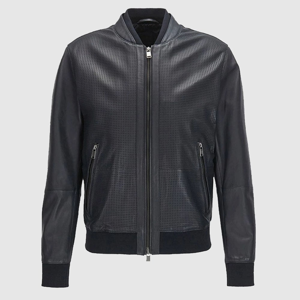 Bomber Jacket in Perforated Leather