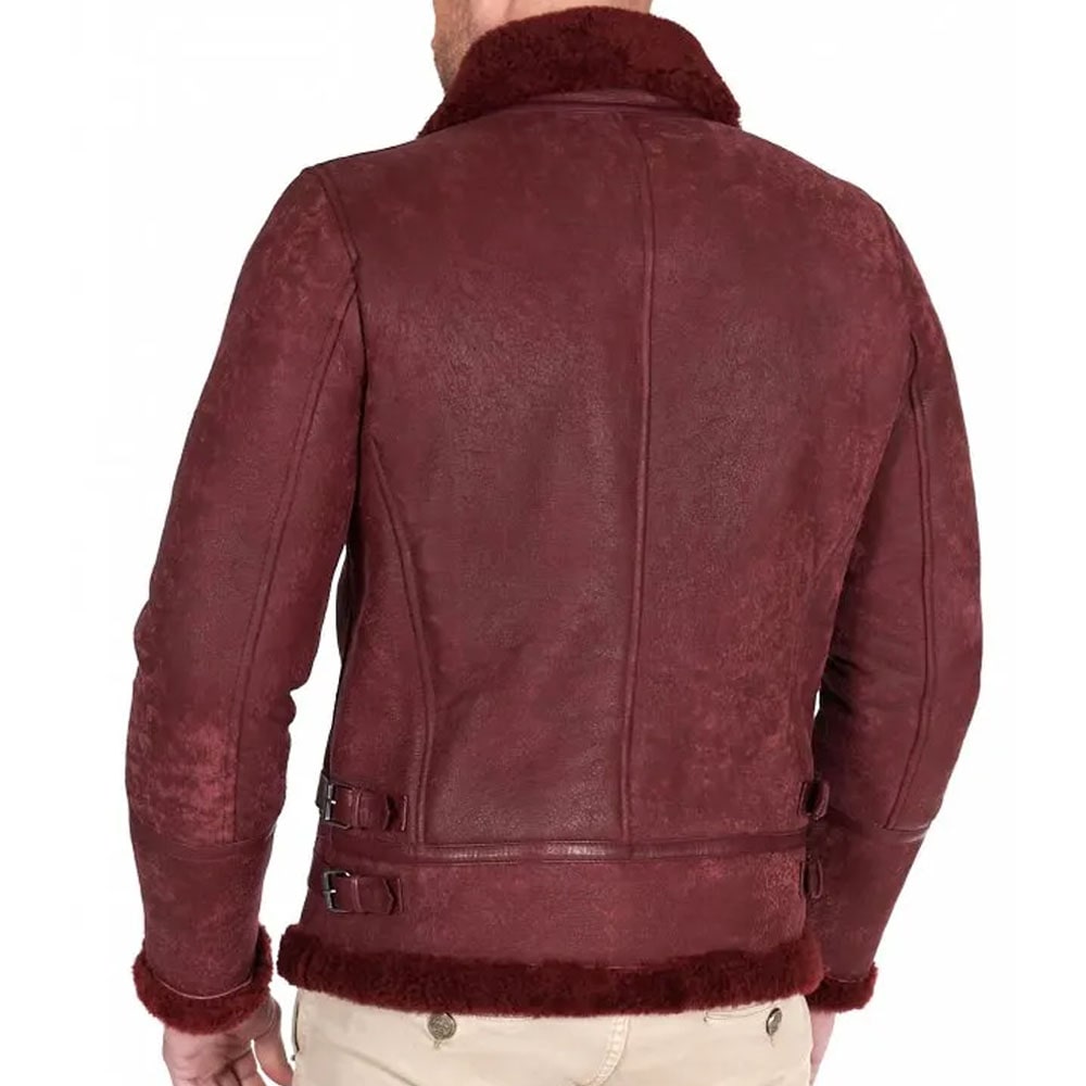 Bordeaux shearling lamb leather biker jacket