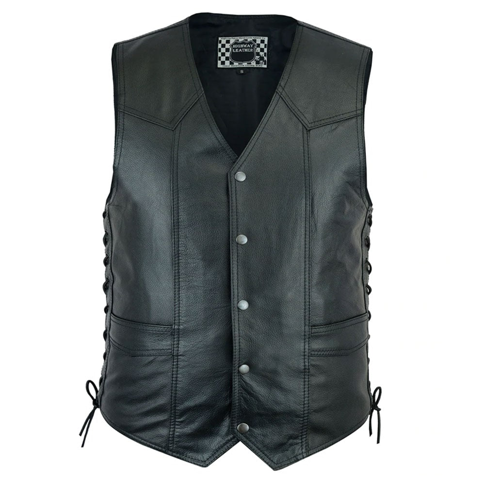 Men’s Classic Leather Vest Motorcycle Gun Pockets for Riders