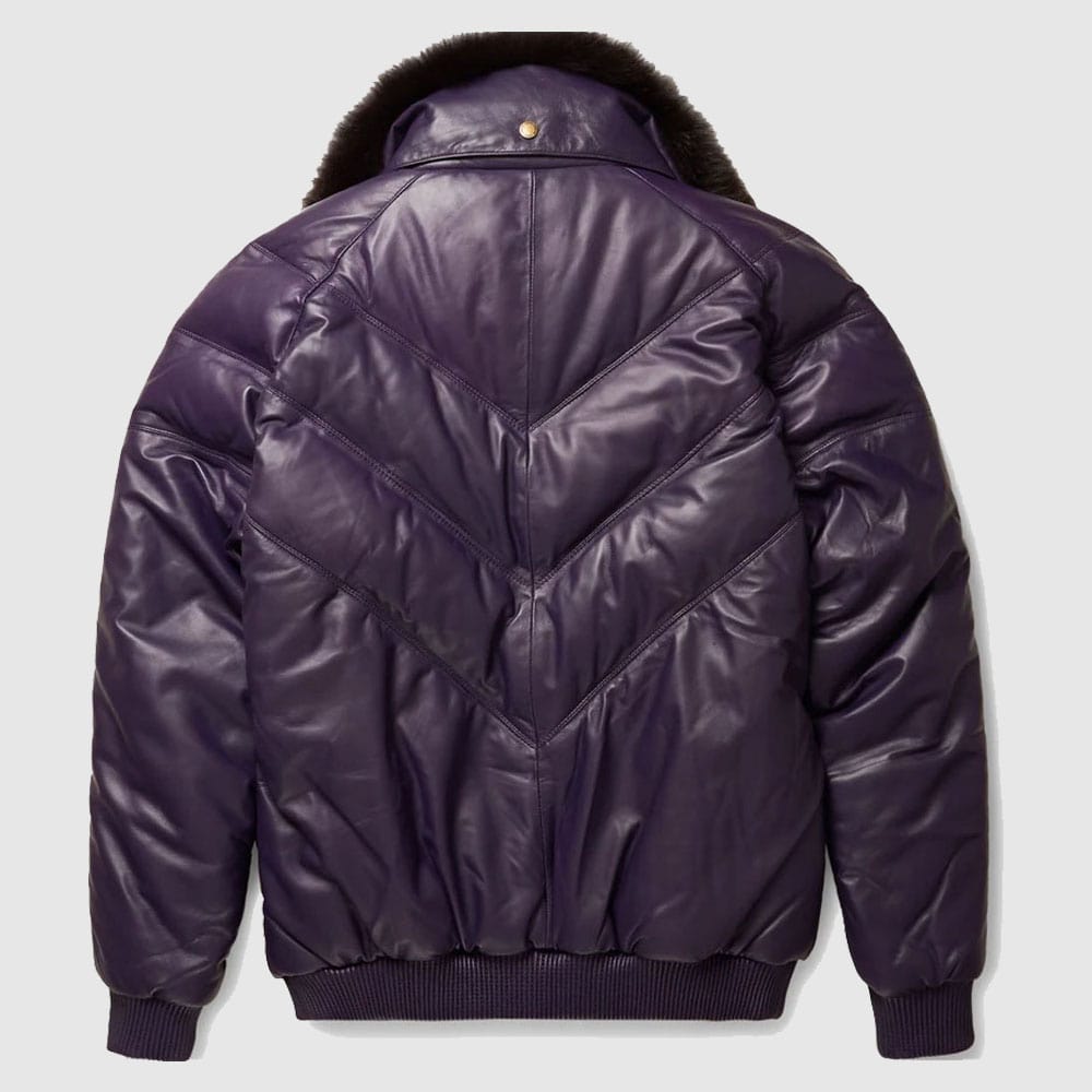 Stylish Look Purple Leather V Bomber Jacket