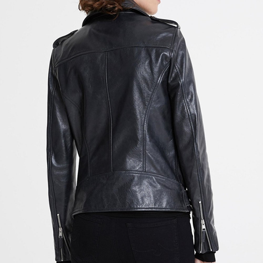 Women Black Biker Quilted Jacket