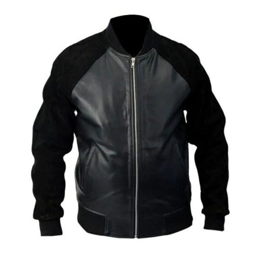 Andrew Garfield Black Leather Jacket With Suede