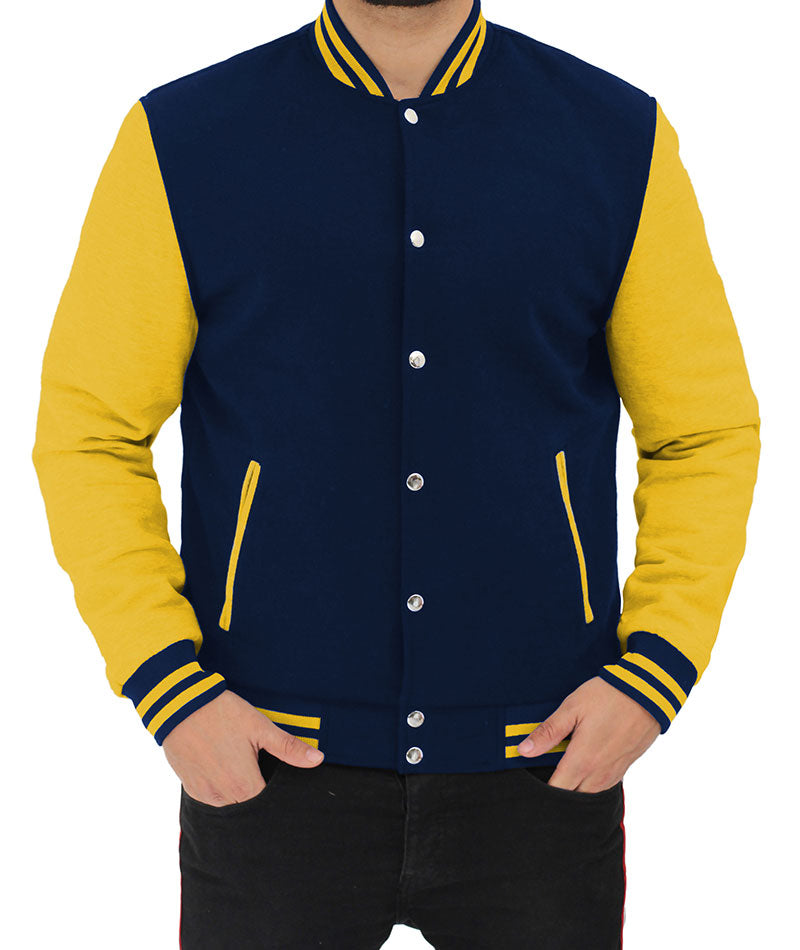 Navy Blue and Yellow Baseball Style Jacket