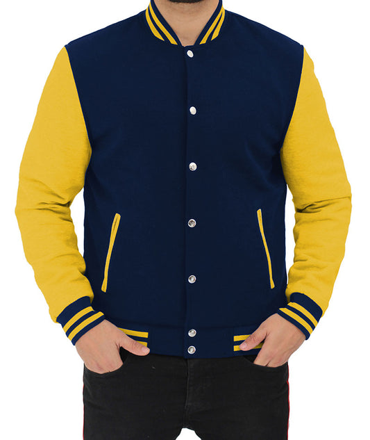 Navy Blue and Yellow Baseball Style Jacket