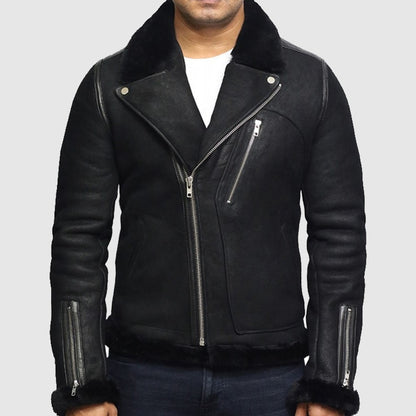 Men’s Genuine Shearling Sheepskin Leather Jacket Brando Style