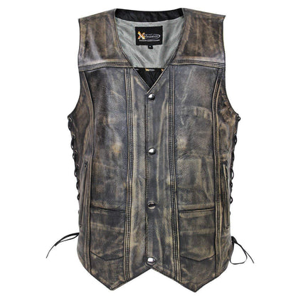 Men’s ‘Wreck’ Distressed Brown Multi-Pocket Leather Vest