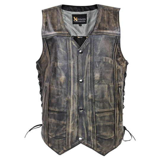 Men’s ‘Wreck’ Distressed Brown Multi-Pocket Leather Vest