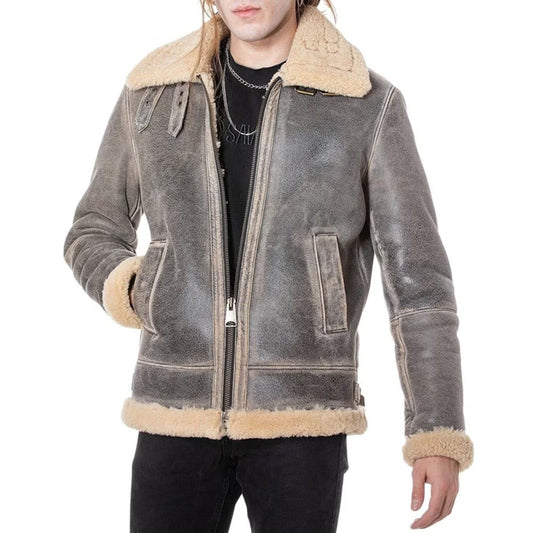 Cabral Pietro Distressed Grey B3 Aviator Bomber Jacket