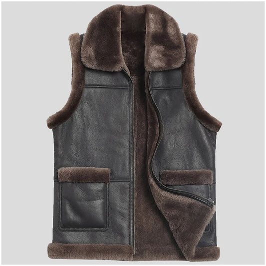 Mens Winter Sheepskin Shearling Leather Vest