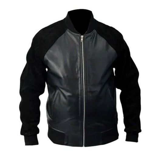 Andrew Garfield Black Leather Jacket With Suede