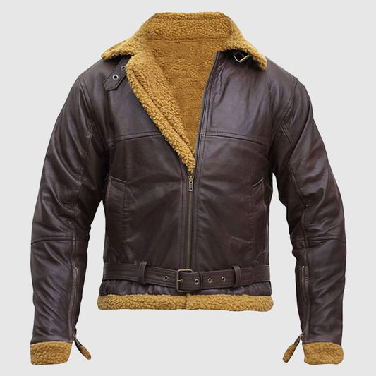 B3 Men Flying Aviator Winter Shearling Fur Pilot Sheepskin Bomber Leather Jacket