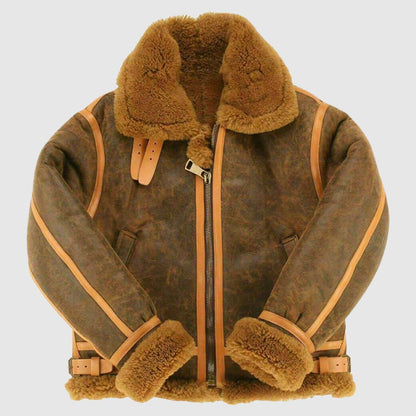 B3 Bomber Aviator Flying Bomber Real Shearling Leather Jacket For Men