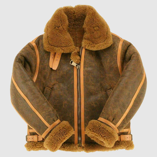 B3 Bomber Aviator Flying Bomber Real Shearling Leather Jacket For Men