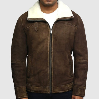Men’s Genuine Shearling Sheepskin Spanish Merino Leather Jacket Vintage