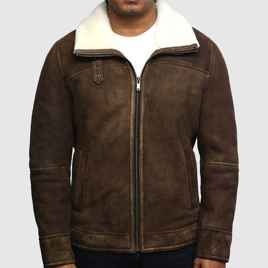 Men’s Genuine Shearling Sheepskin Spanish Merino Leather Jacket Vintage