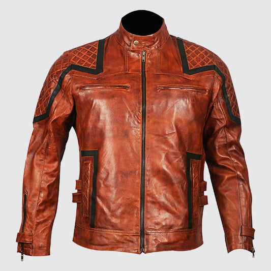 101 Tan Vintage Motor Biker Real Leather Jacket
