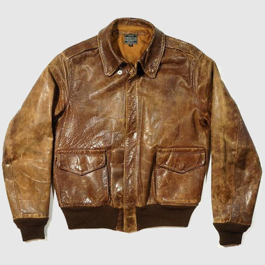 A2 vintage military mens leather jacket distressed brown