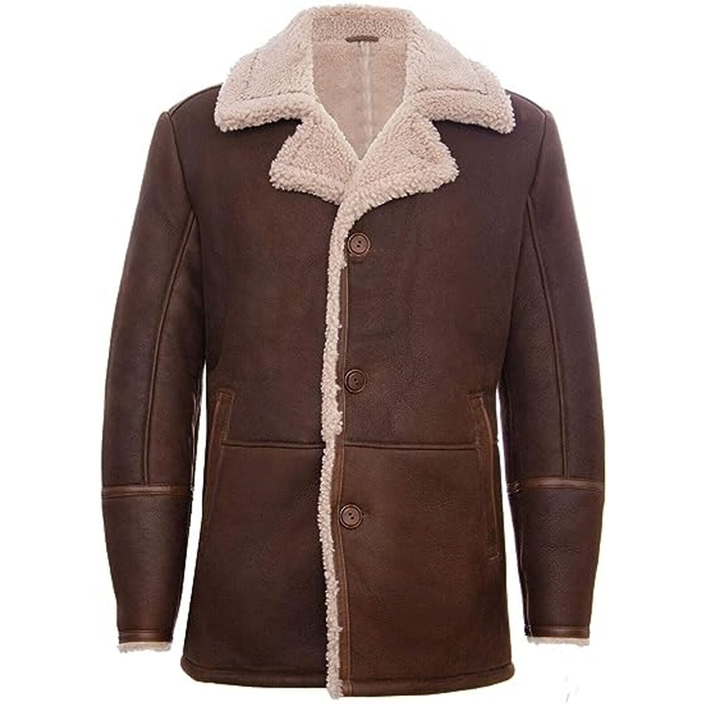 Brown German Classic Real Sheepskin Shearling Leather Coat