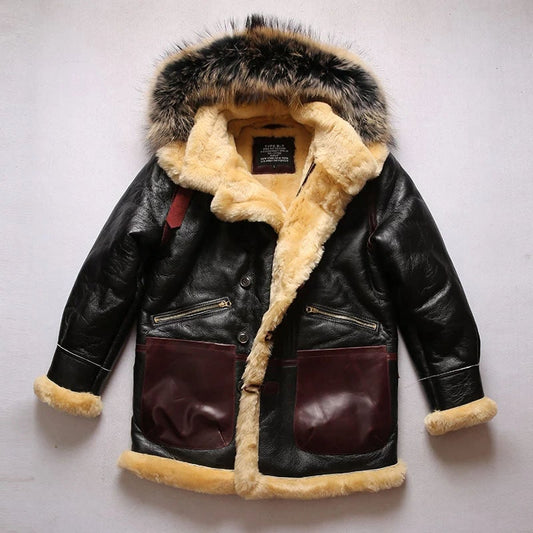 B7 Avfly European Size High Quality Super Warm Genuine Sheep Leather Coat
