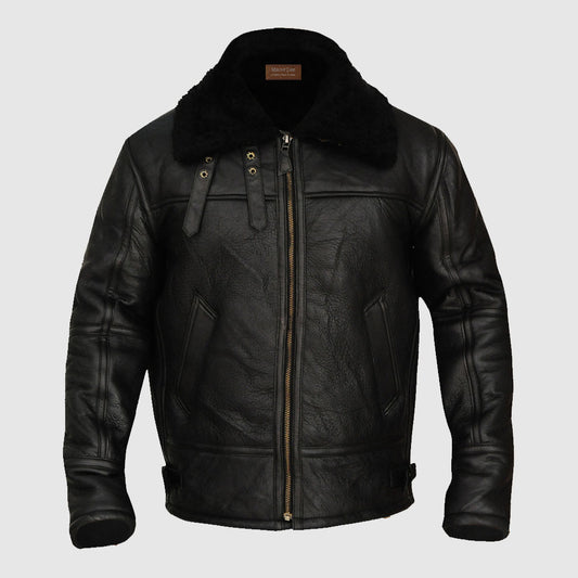 B3 Aviator Bomber Sheepskin Black Jacket