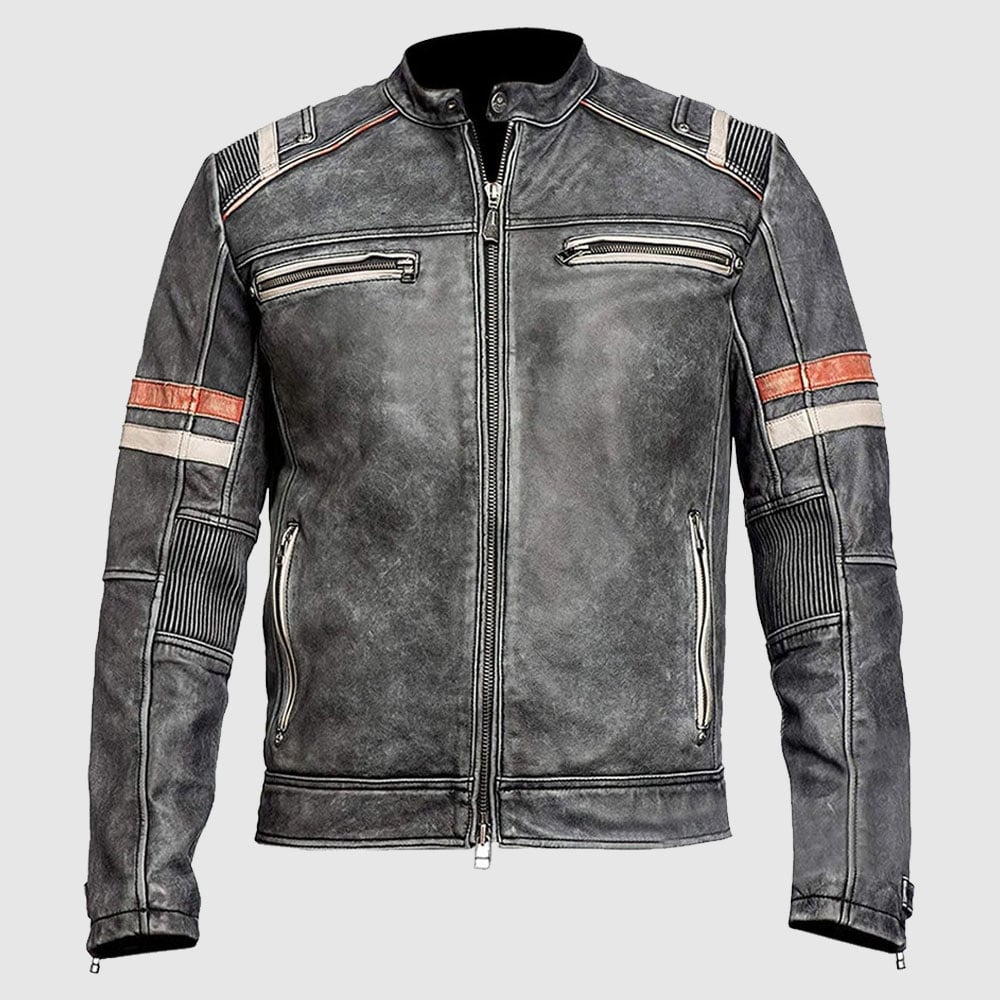 Cafe Racer Retro Distressed Leather Motorcycle Jacket