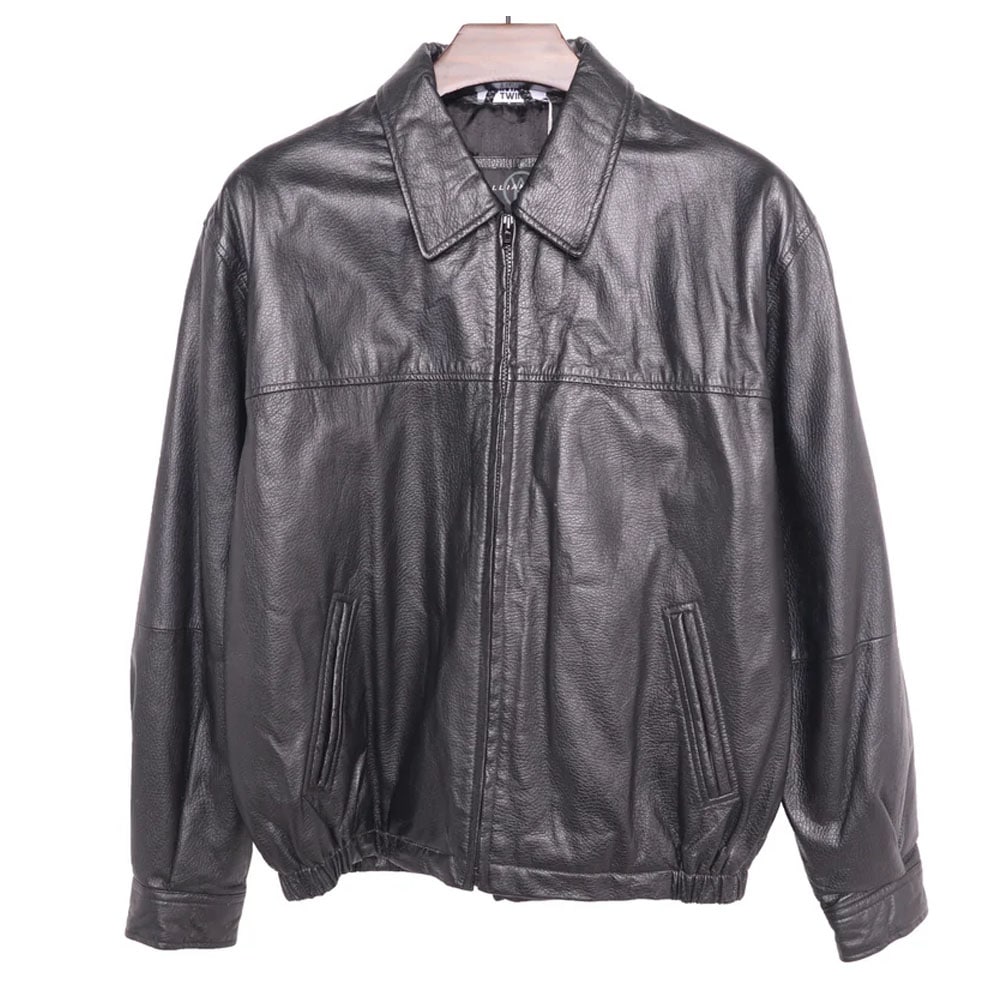 1990s Leather Bomber Jacket Black