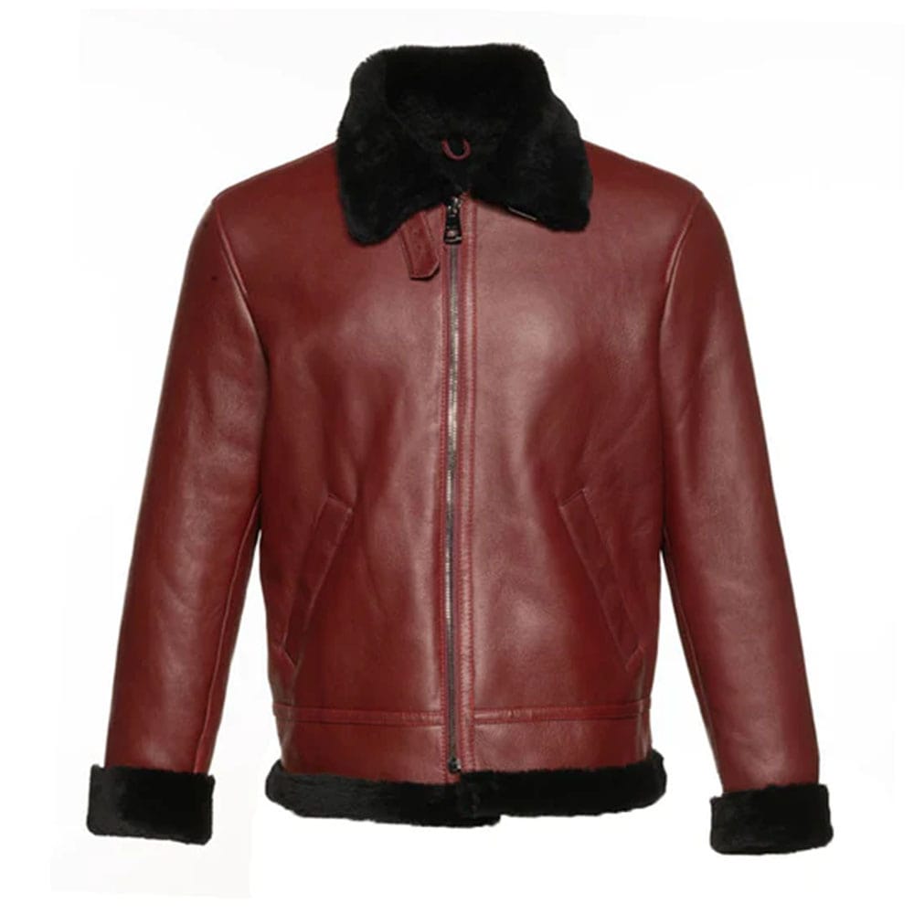 Aurelius burgundy bomber shearling jacket