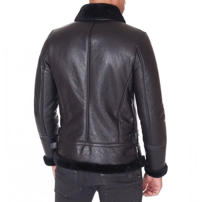 Black shearling lamb biker jacket shirt buckle collar