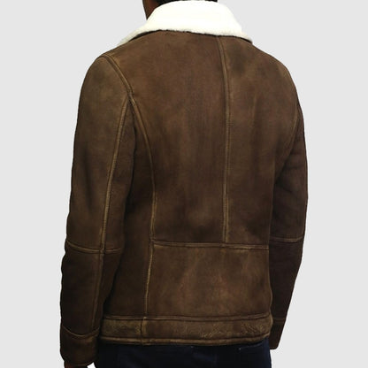 Men’s Genuine Shearling Sheepskin Spanish Merino Leather Jacket Vintage