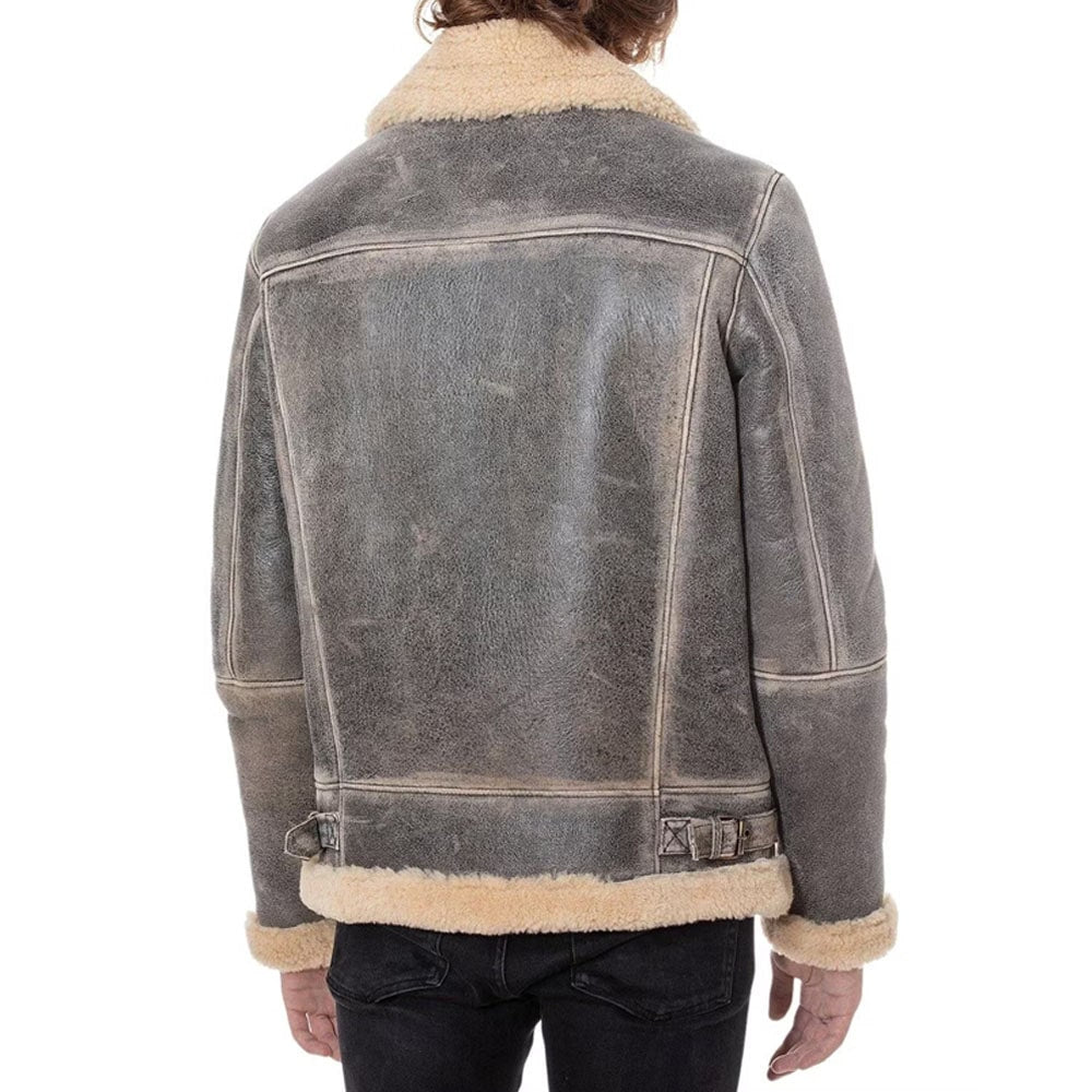 Cabral Pietro Distressed Grey B3 Aviator Bomber Jacket