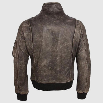 Distressed Brown Mens Real Leather Jacket, Streetwear Leather Coat Vintage Look