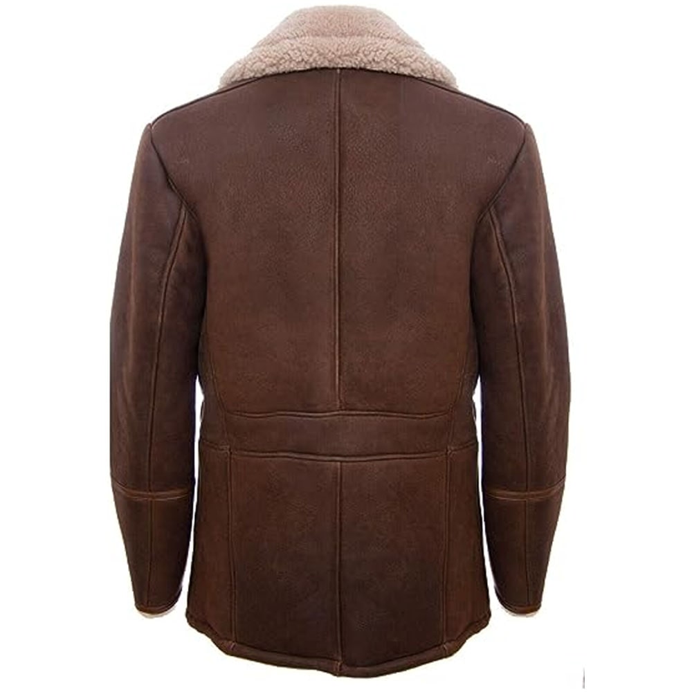 Brown German Classic Real Sheepskin Shearling Leather Coat