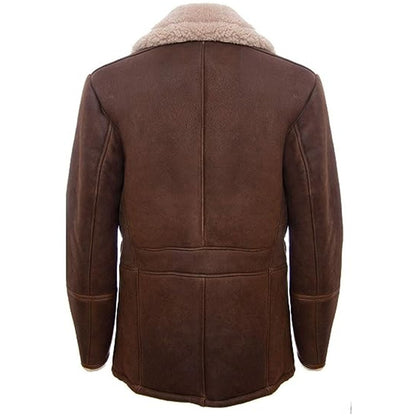 Brown German Classic Real Sheepskin Shearling Leather Coat