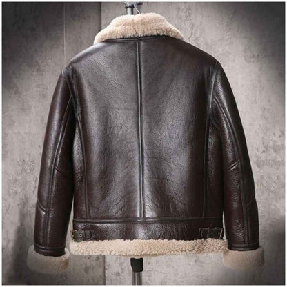 Men’s Shearling Sheepskin Leather Coat B3 Bomber Retro Aviator Jacket