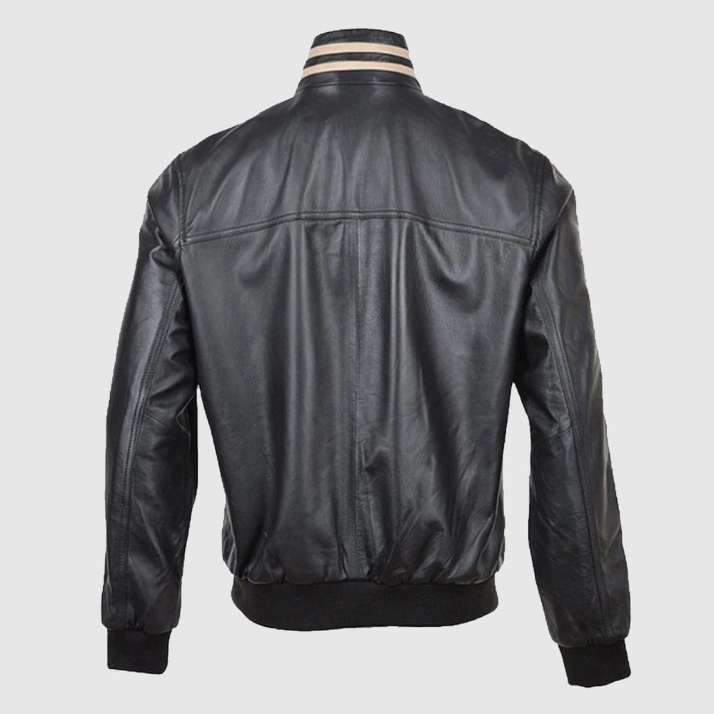 Ashwood Striped Collar Leather Bomber Jacket