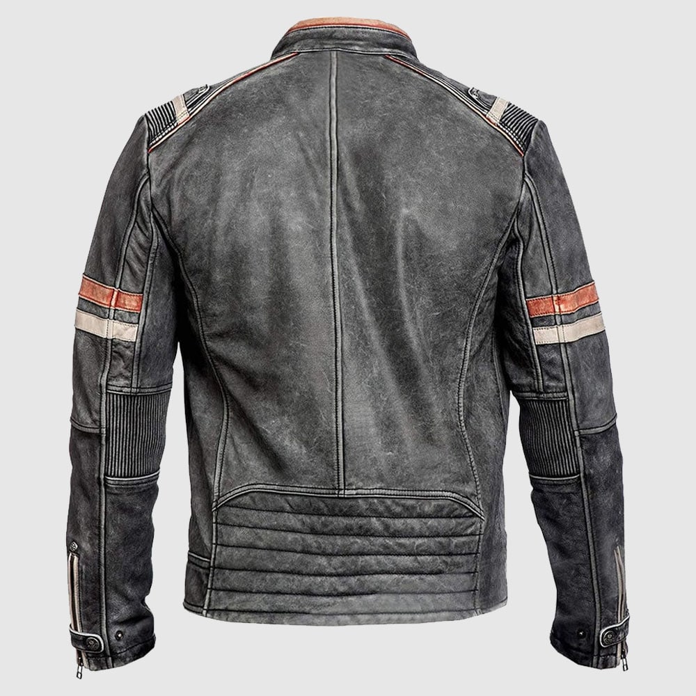 Cafe Racer Retro Distressed Leather Motorcycle Jacket