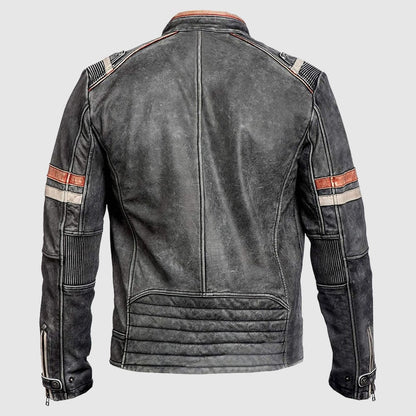 Cafe Racer Retro Distressed Leather Motorcycle Jacket
