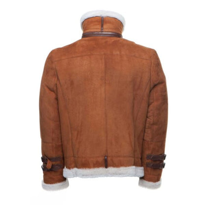 Hagan’s Tan Aviator Bomber Suede Shearling Jacket