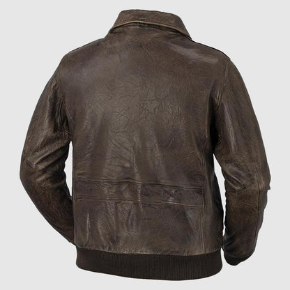 Men’s Flight Bomber Air Force A2 Brown Sheepskin Distressed Leather Jacket