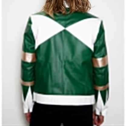 Mens Power Rangers Classic Leather Jacket Green