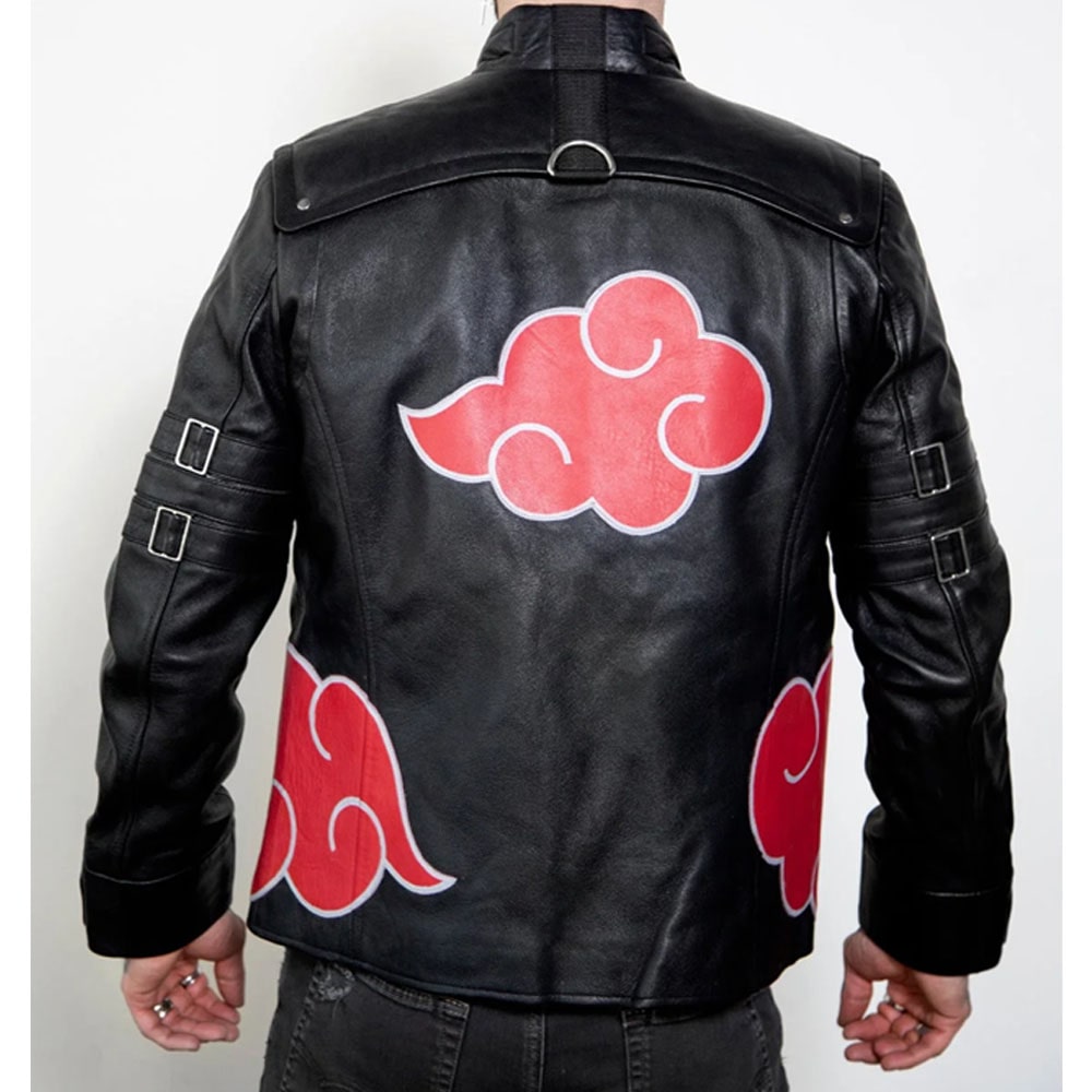 Mens Red Clouds Cloak Black Leather Jacket