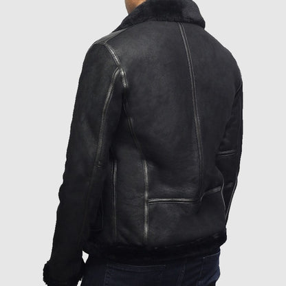 Men’s Genuine Shearling Sheepskin Leather Jacket Brando Style