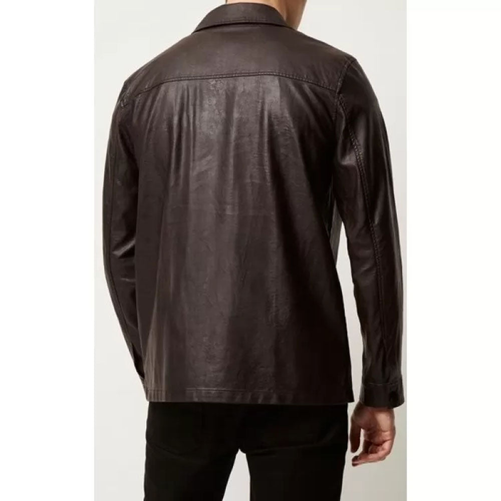 Mens Classy Look Real Sheepskin Black Leather Shirt