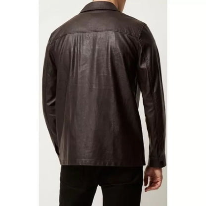Mens Classy Look Real Sheepskin Black Leather Shirt