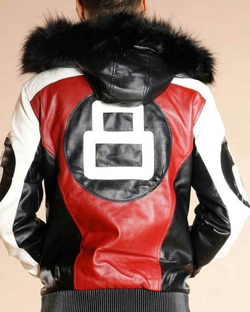 8 Ball Logo Fur Hooded Leather Jacket