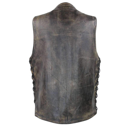 Men’s ‘Wreck’ Distressed Brown Multi-Pocket Leather Vest